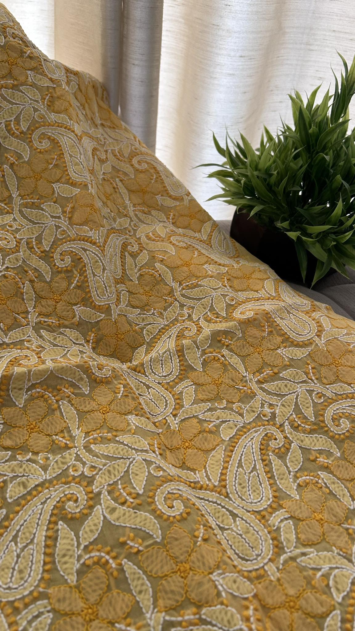 Yellow Cotton Chikankari Kurti Fabric (Only Kurti)