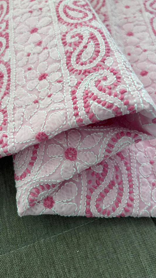 Pink Cotton Chikankari Kurti Fabric (Only Kurti)