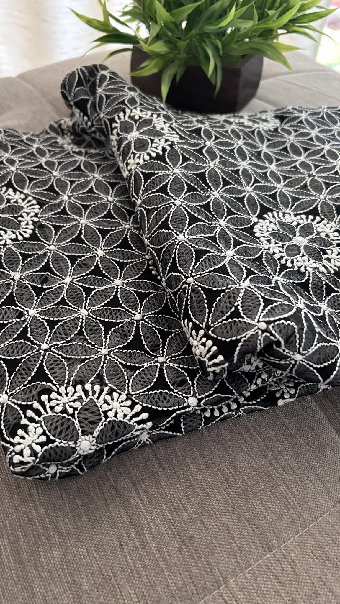 Black & White Chikankari Kurti Fabric (Only Kurti)