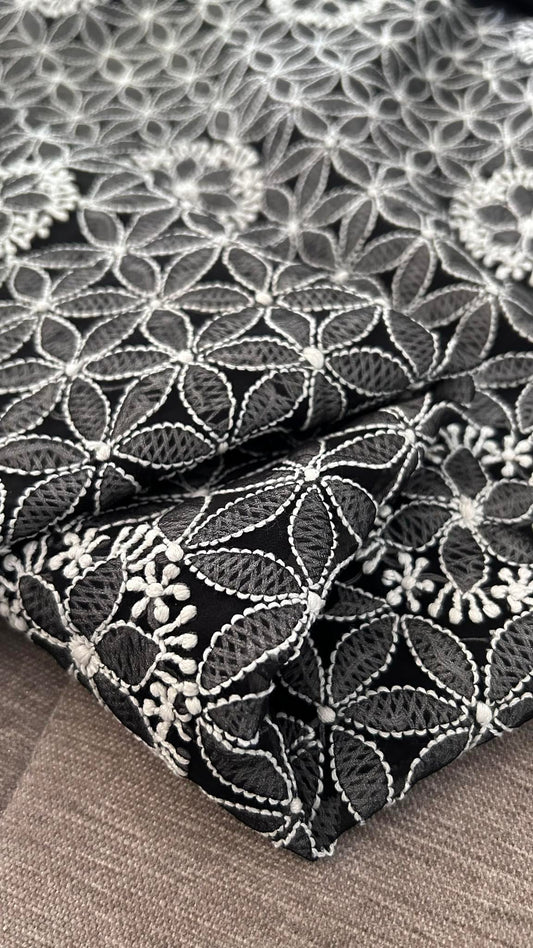 Black & White Chikankari Kurti Fabric (Only Kurti)