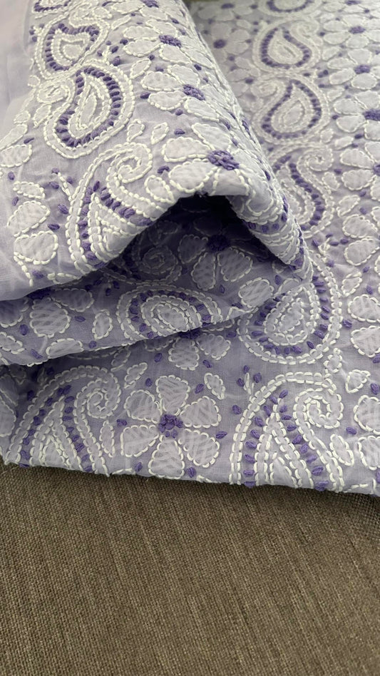 Lavender Cotton Chikankari Kurti Fabric (Kurti Fabric)