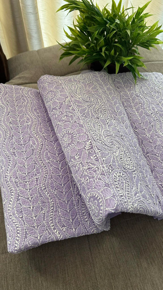 Lavender Cotton Chikankari Kurti Fabric (Kurti Fabric)