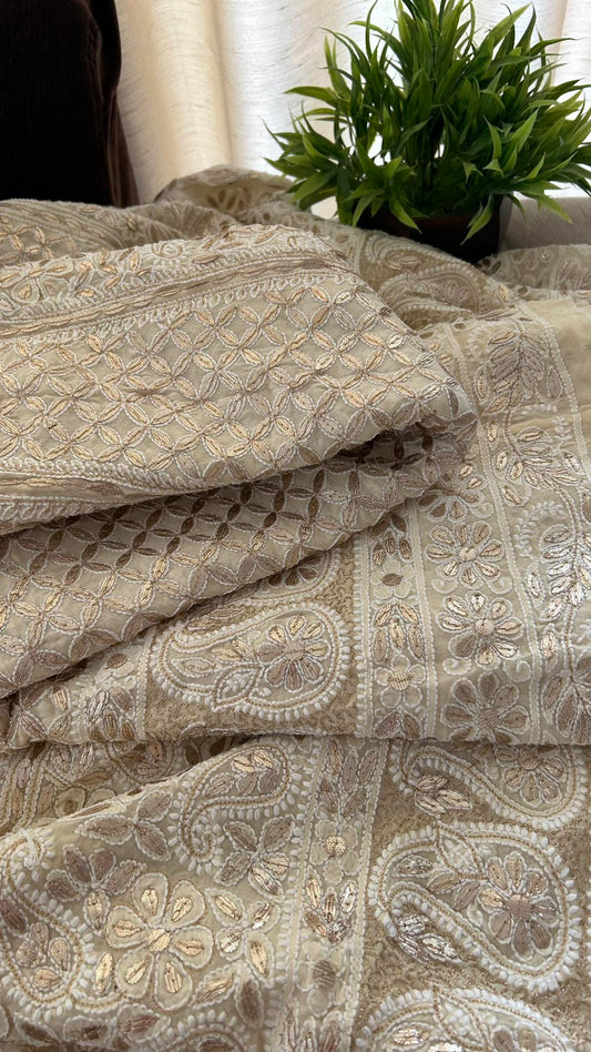 Beige Gota Patti Lucknowi Chikankari Lehenga Set