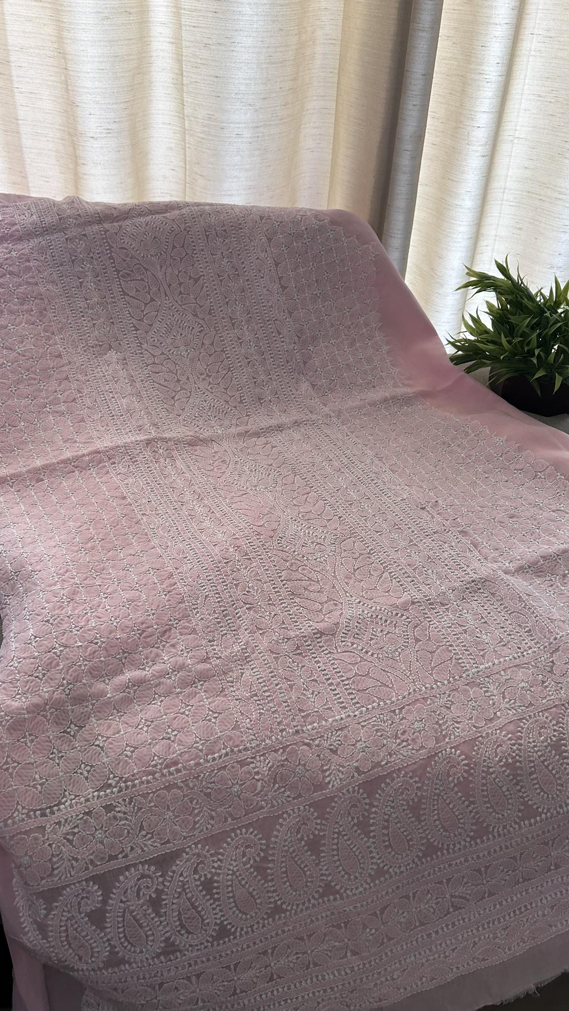 Light Pink Cotton Chikankari Kurti Fabric (Kurti Fabric)