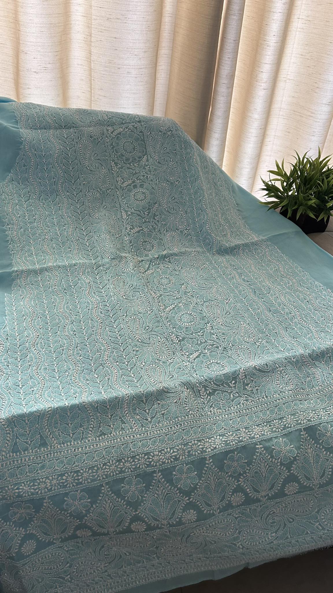 Sky Blue Cotton Chikankari Kurti Fabric (Kurti Fabric)