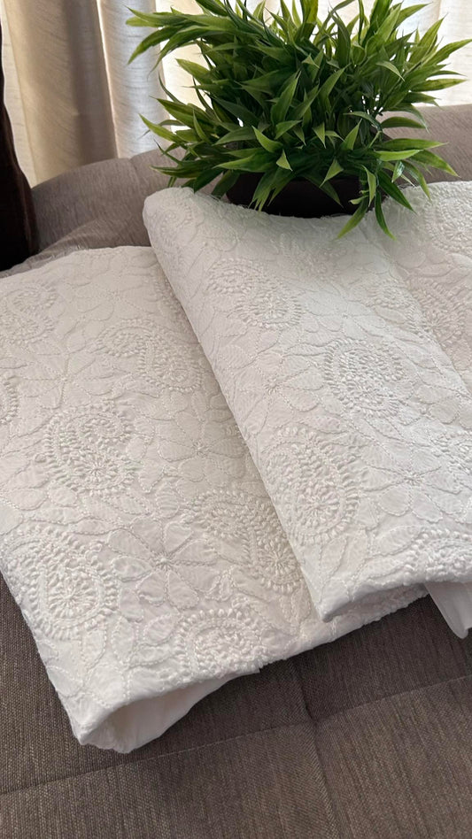 White Cotton Chikankari Kurti Fabric (Kurti Fabric)