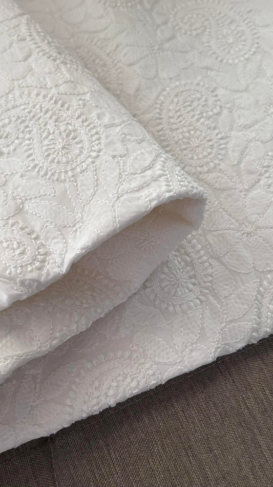White Cotton Chikankari Kurti Fabric (Kurti Fabric)