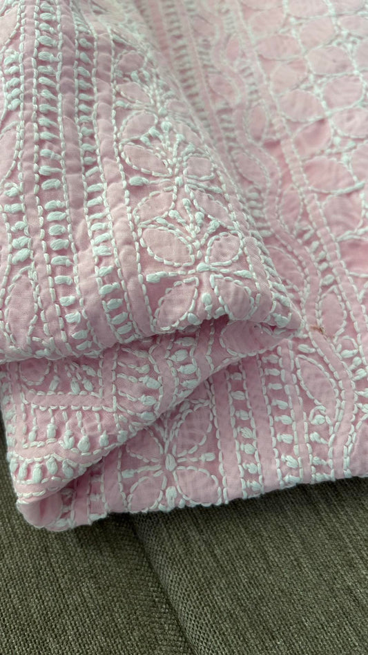 Light Pink Cotton Chikankari Kurti Fabric (Kurti Fabric)
