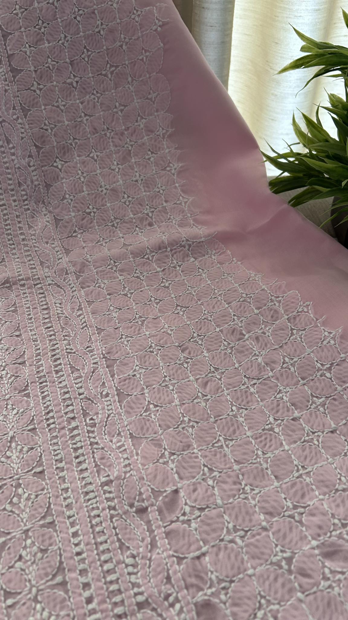 Light Pink Cotton Chikankari Kurti Fabric (Kurti Fabric)