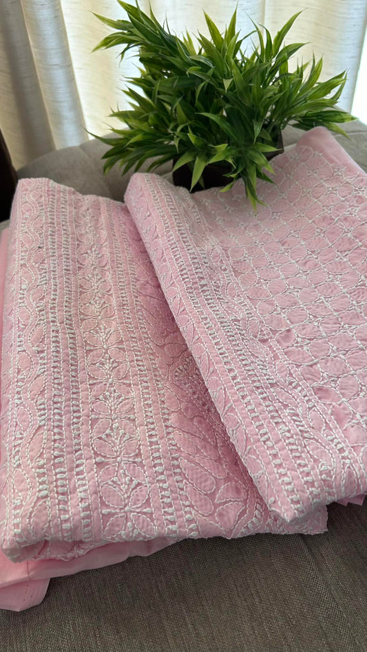 Light Pink Cotton Chikankari Kurti Fabric (Kurti Fabric)