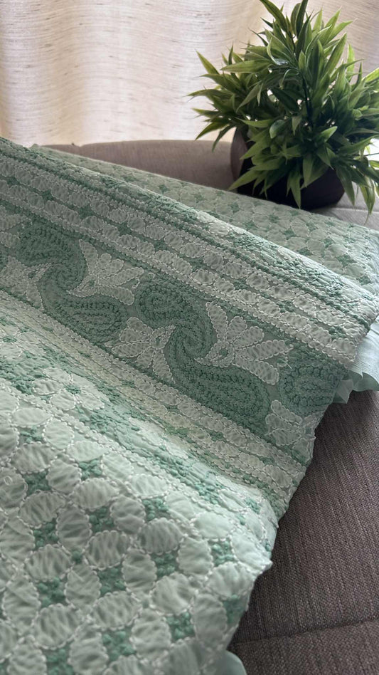 Sea Green Cotton Chikankari Kurti Fabric (Kurti Fabric)