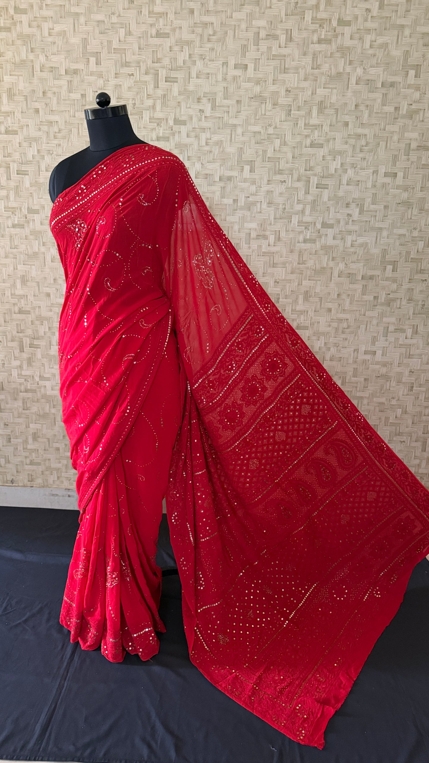 Party Wear Mukaish Chikankari Saree for Women