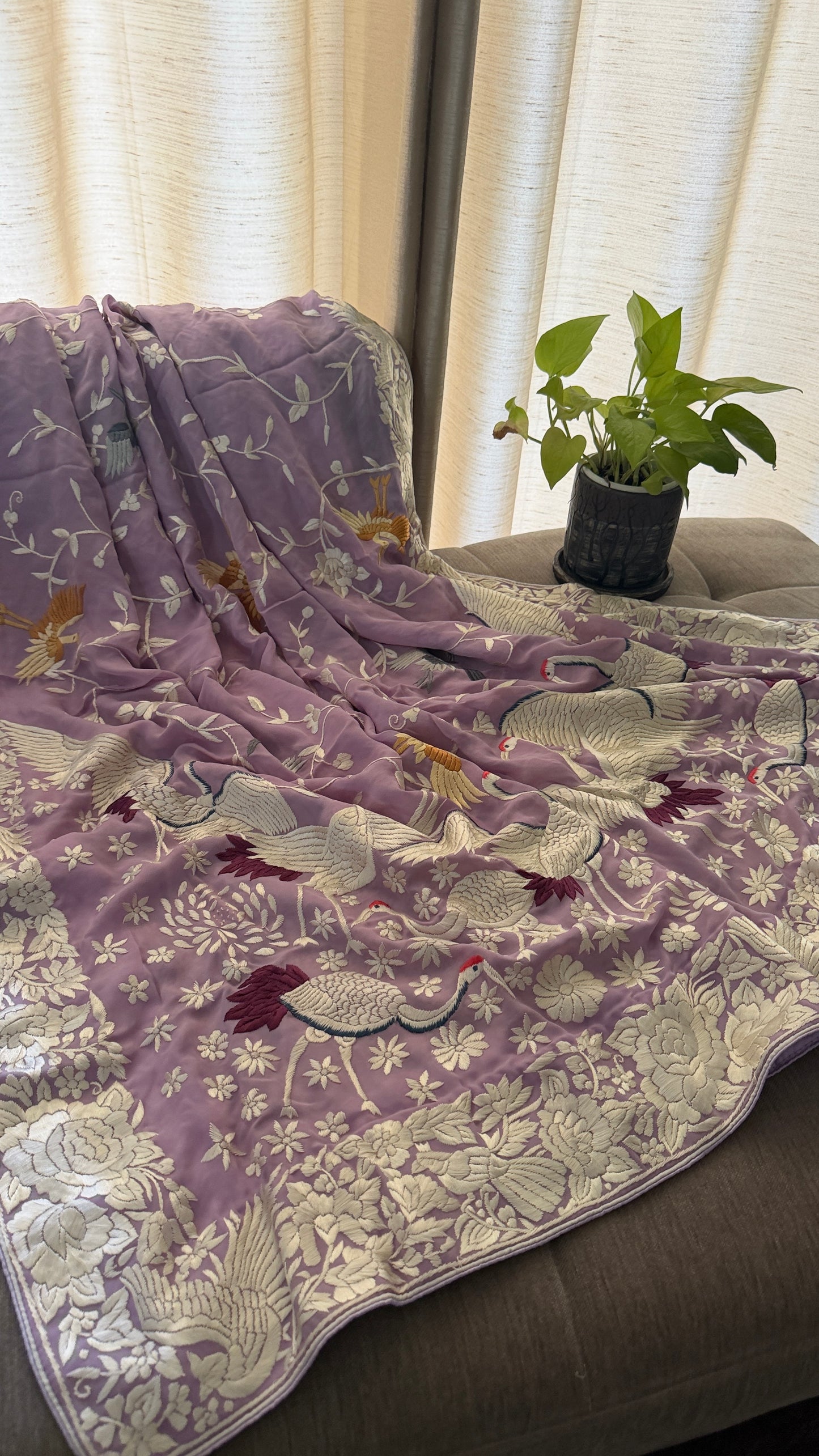Lilac Pure Georgette Parsi Gara Dupatta