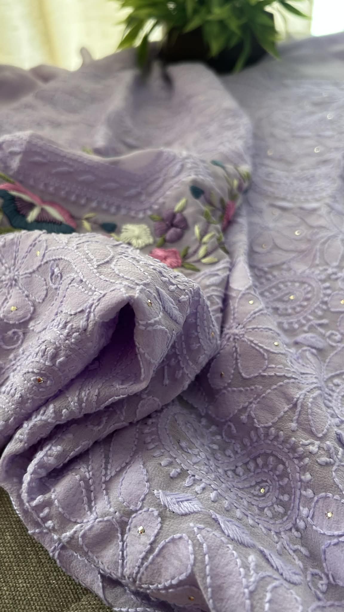 Lilac Chikankari Parsi Gara Neckline Suit