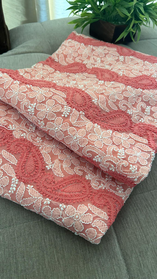 Peach Georgette Chikankari Kurti Fabric (Only Kurti)