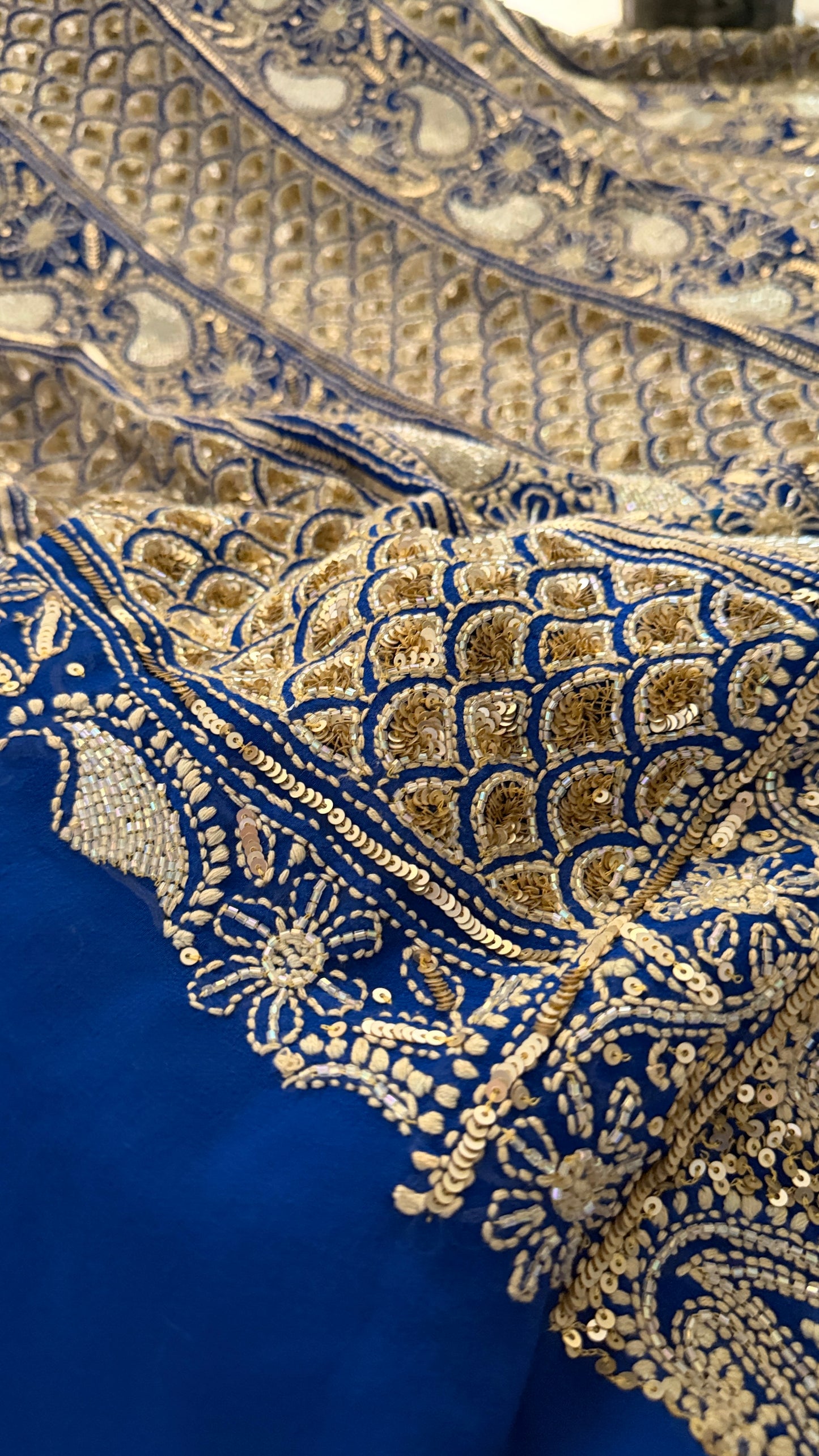 Masterpiece Royal Blue Gold Cut Dana Chikankari Suit (Kurta & Dupatta)