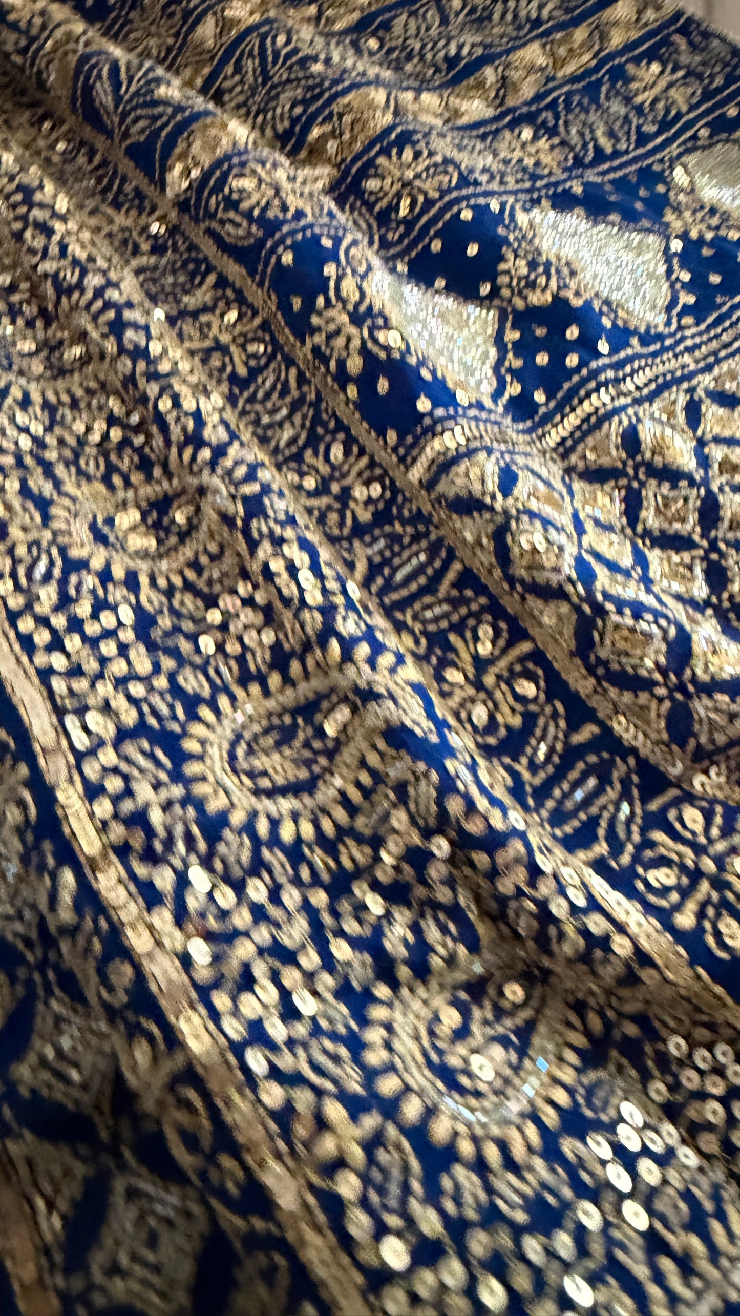 Masterpiece Blue Gold Cut Dana Sequin Chikankari Suit (Kurta & Dupatta)