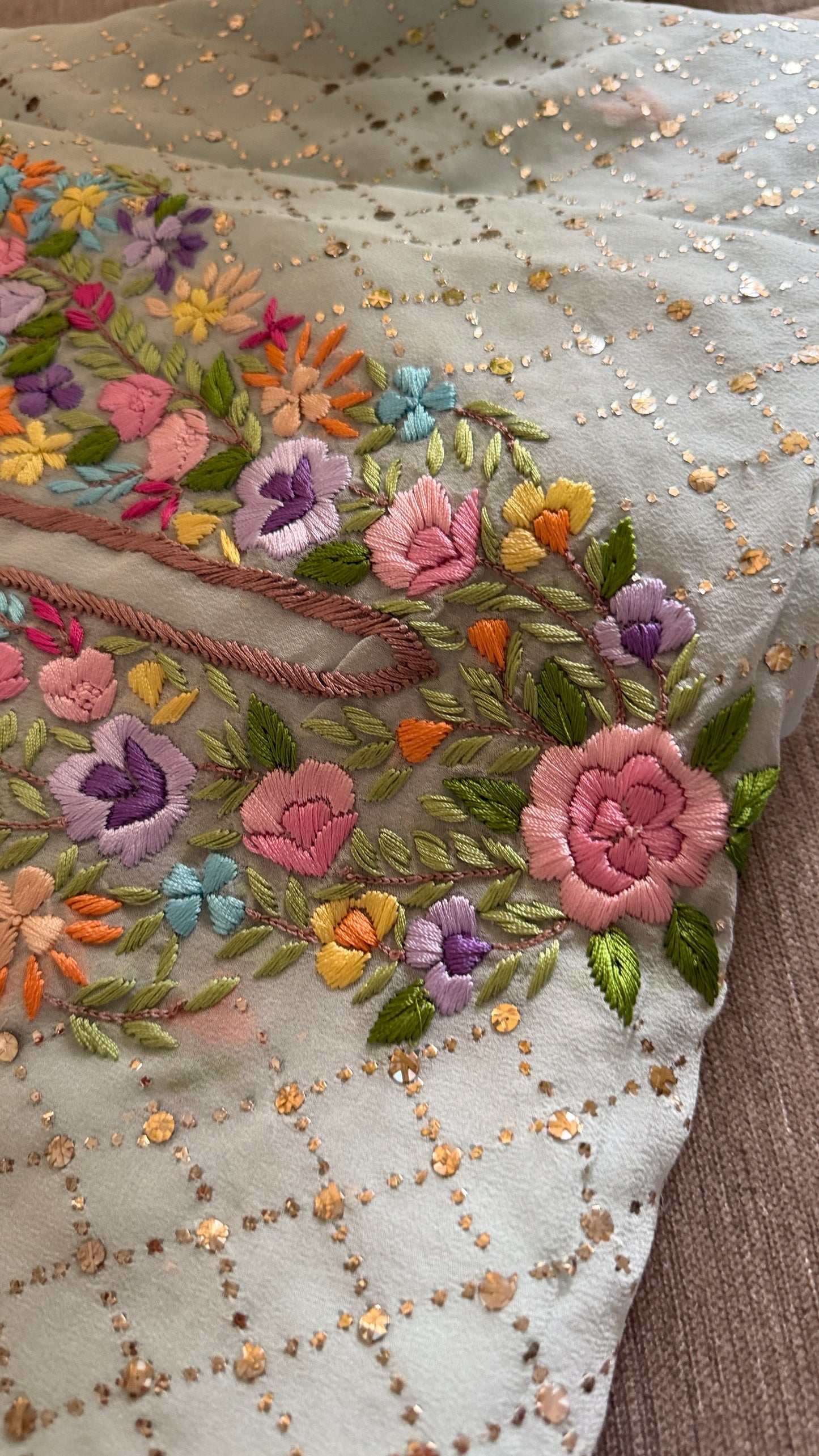 Powder Blue Multicolour Neckline Kamdani Suit
