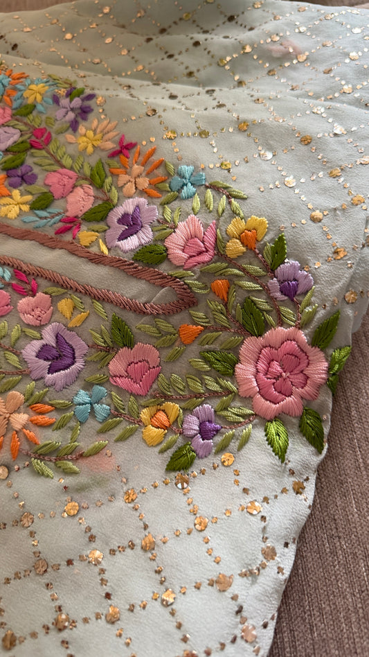 Powder Blue Multicolour Neckline Kamdani Suit