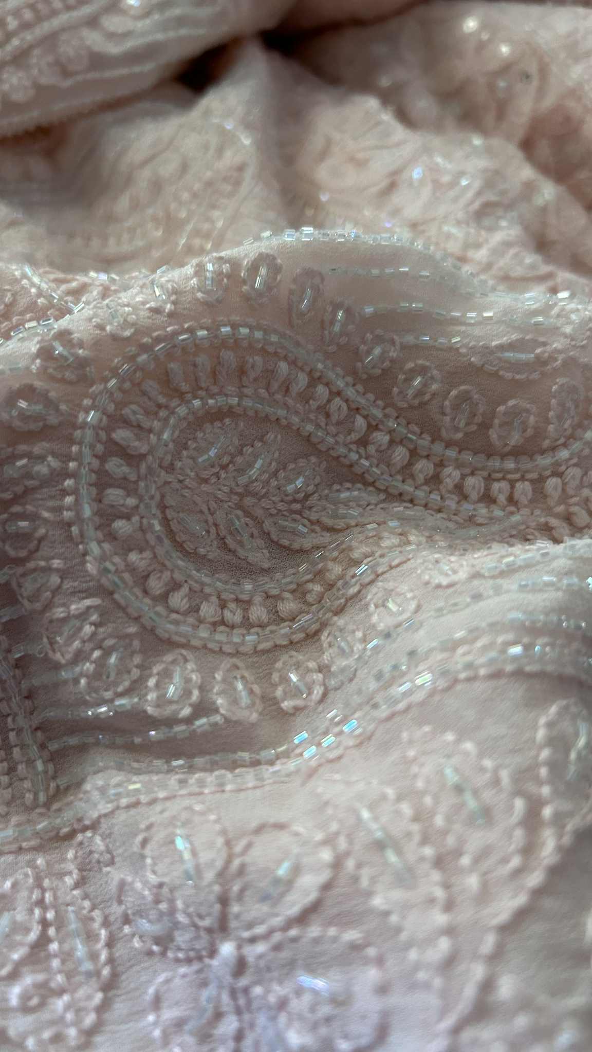 Peachy Pink Cut Dana Sequin Chikankari Saree
