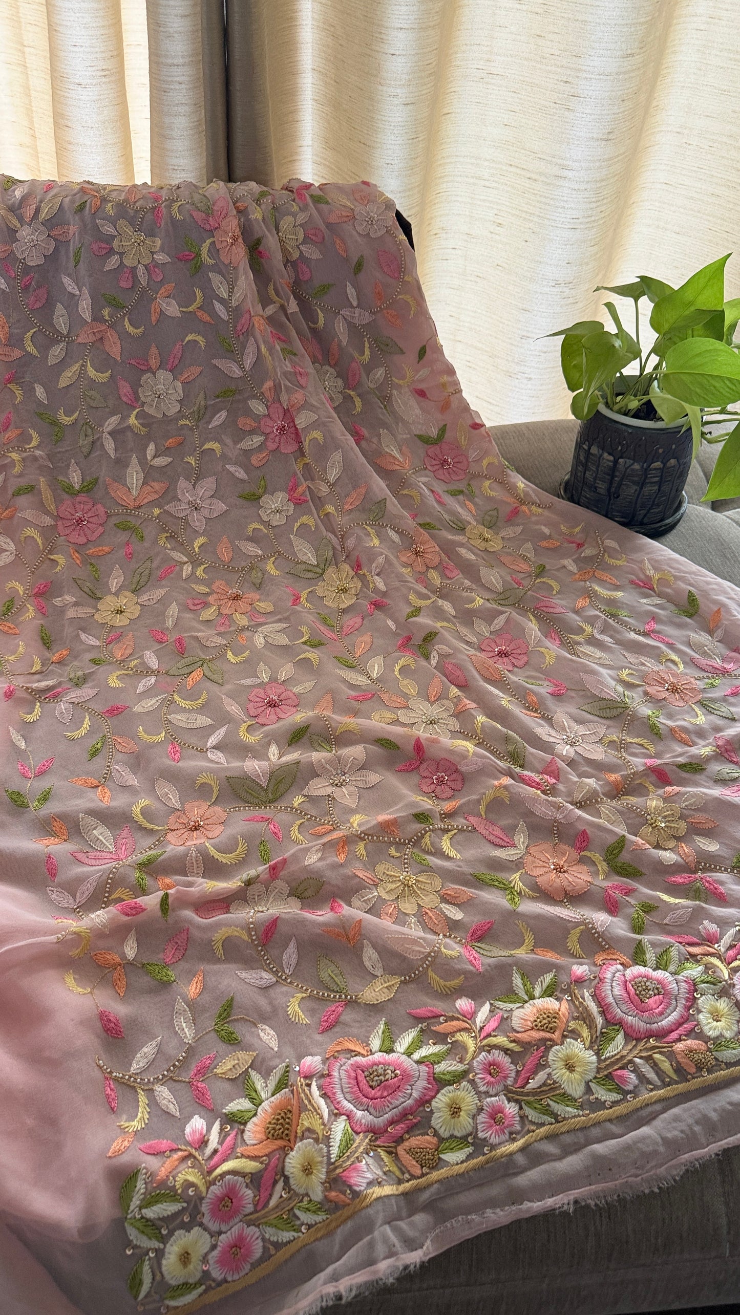 Pastel Pink Parsi Gara & Chikankari Pearl Suit