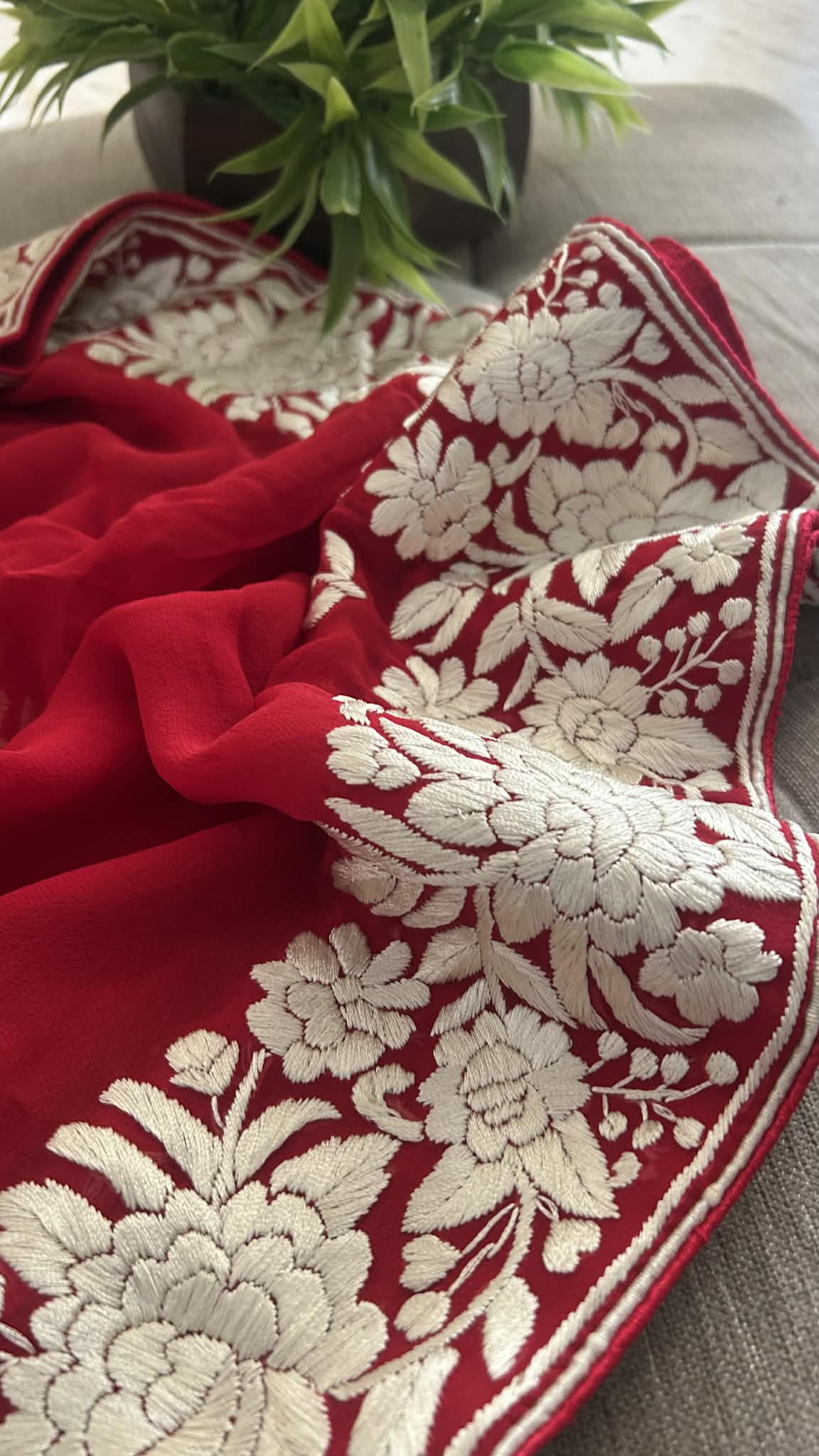 Artisanal Red Parsi Gara Dupatta