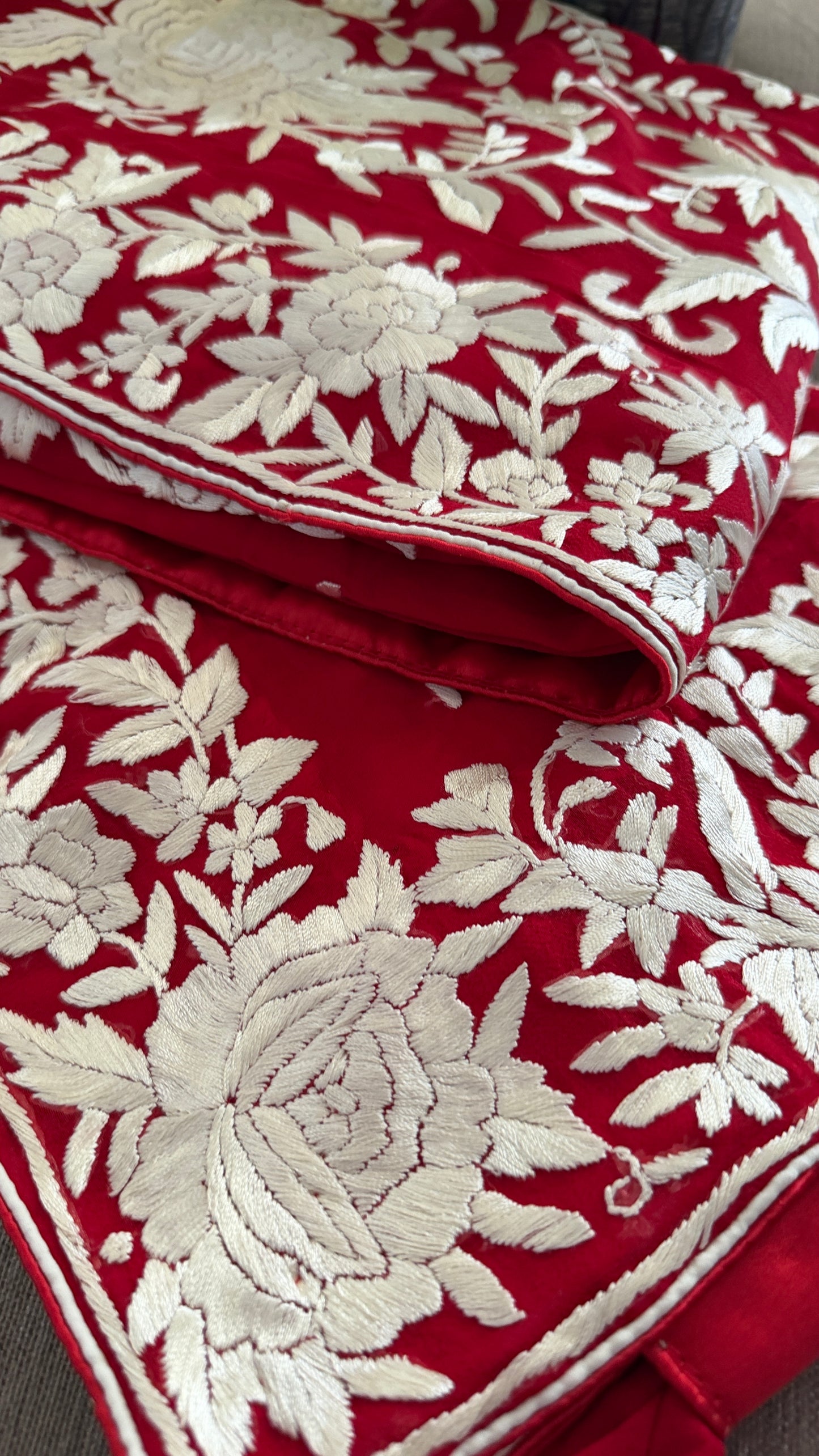 Heirloom Red Ivory Parsi Gara Saree