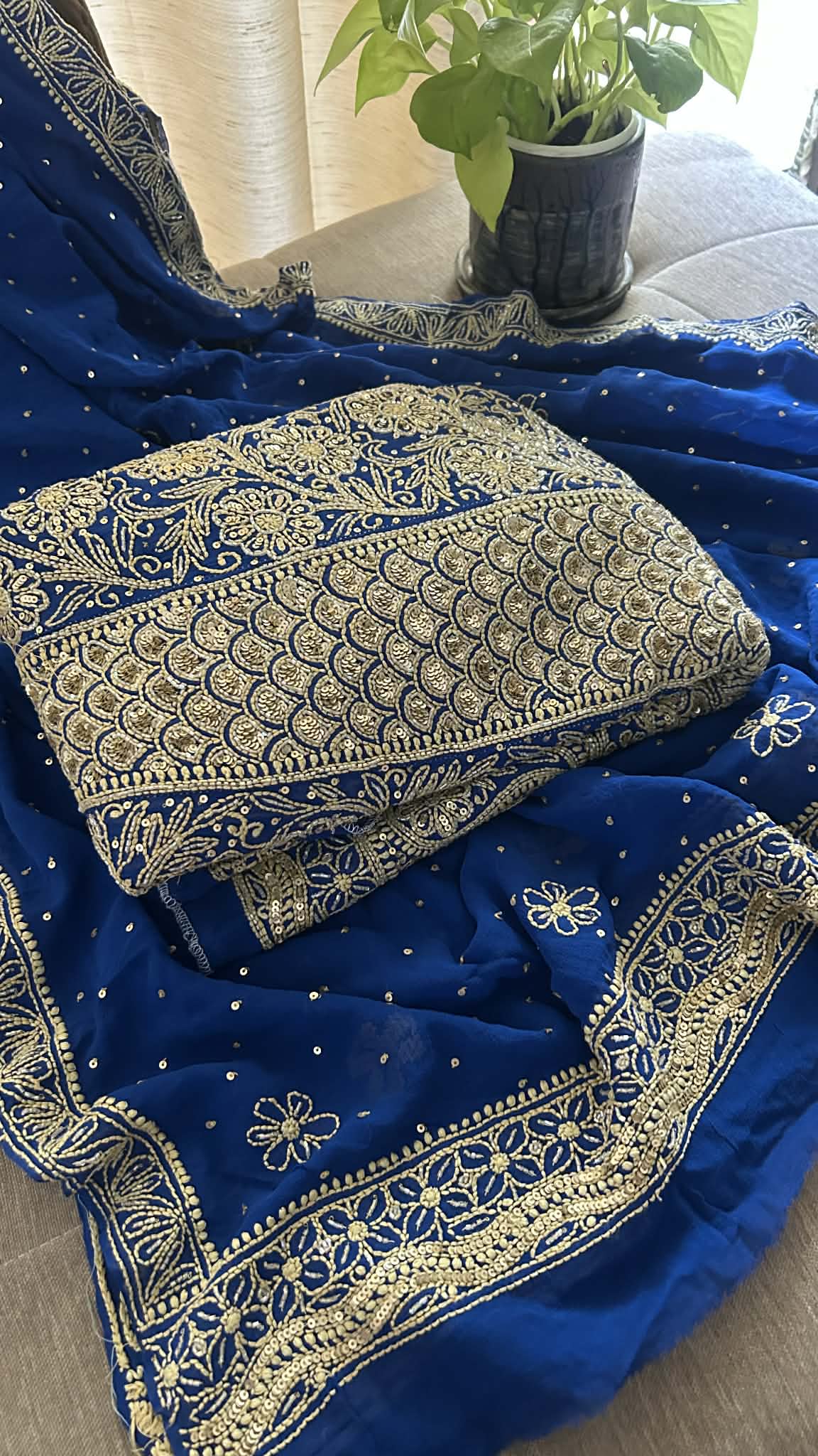 Masterpiece Royal Blue  Cut Dana & Sequins Work Chikankari Anarkali Suit
