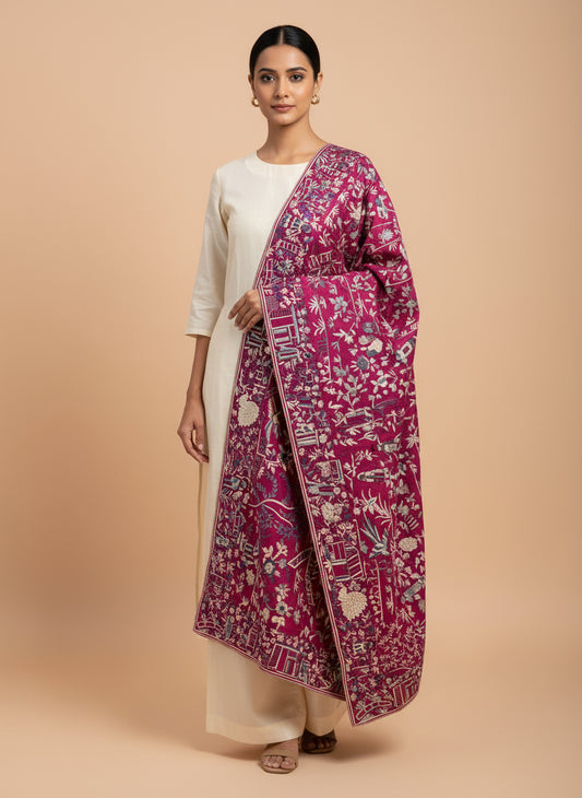 Designer Hand Embroidered Parsi Gara Dupatta