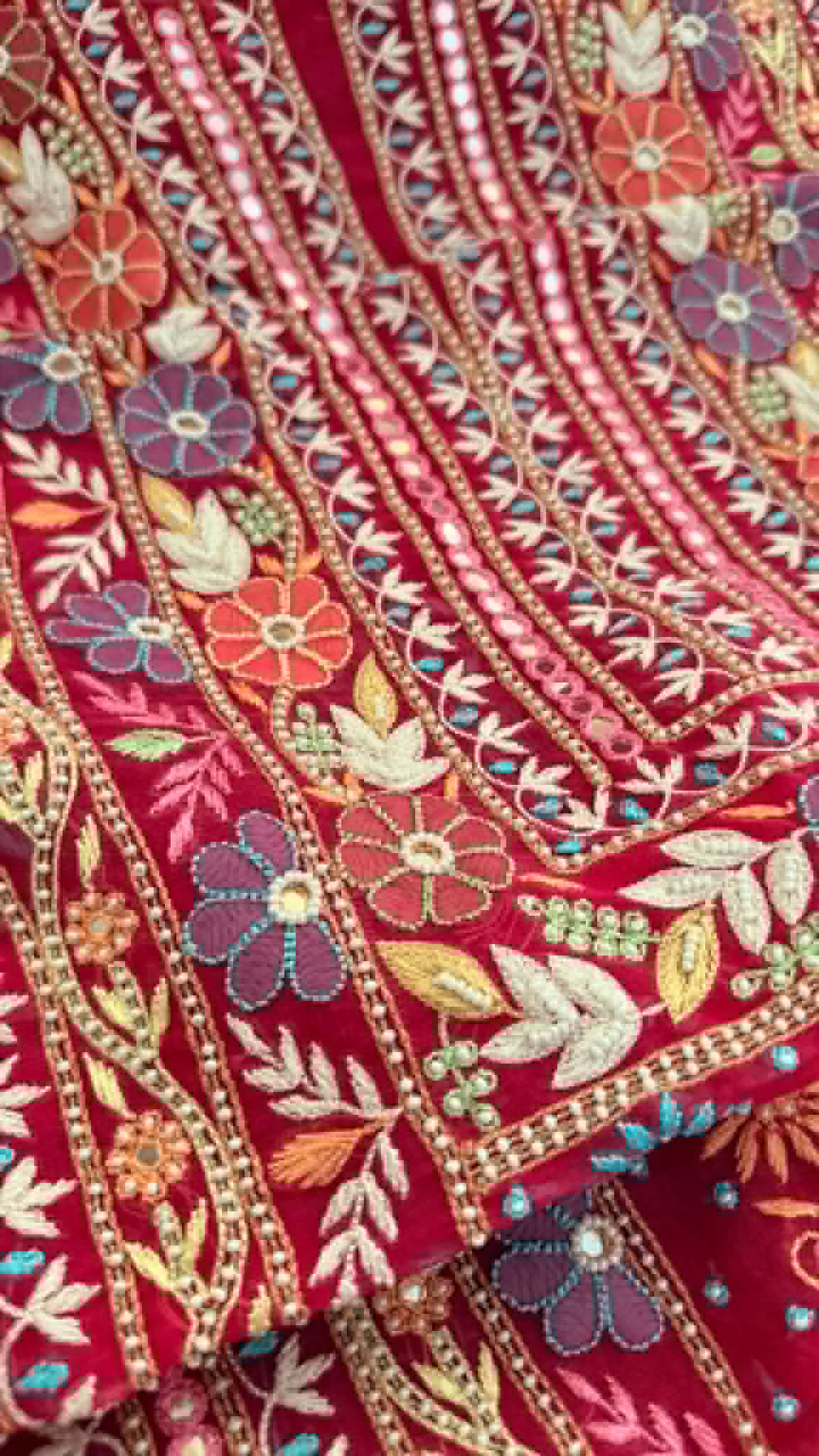 Luxury Pearl Handcrafted Organza Chikankari Suit- Magenta