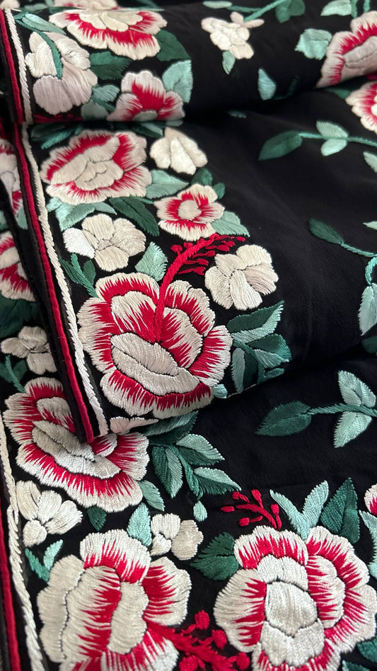 Designer Black Floral Parsi Gara Saree