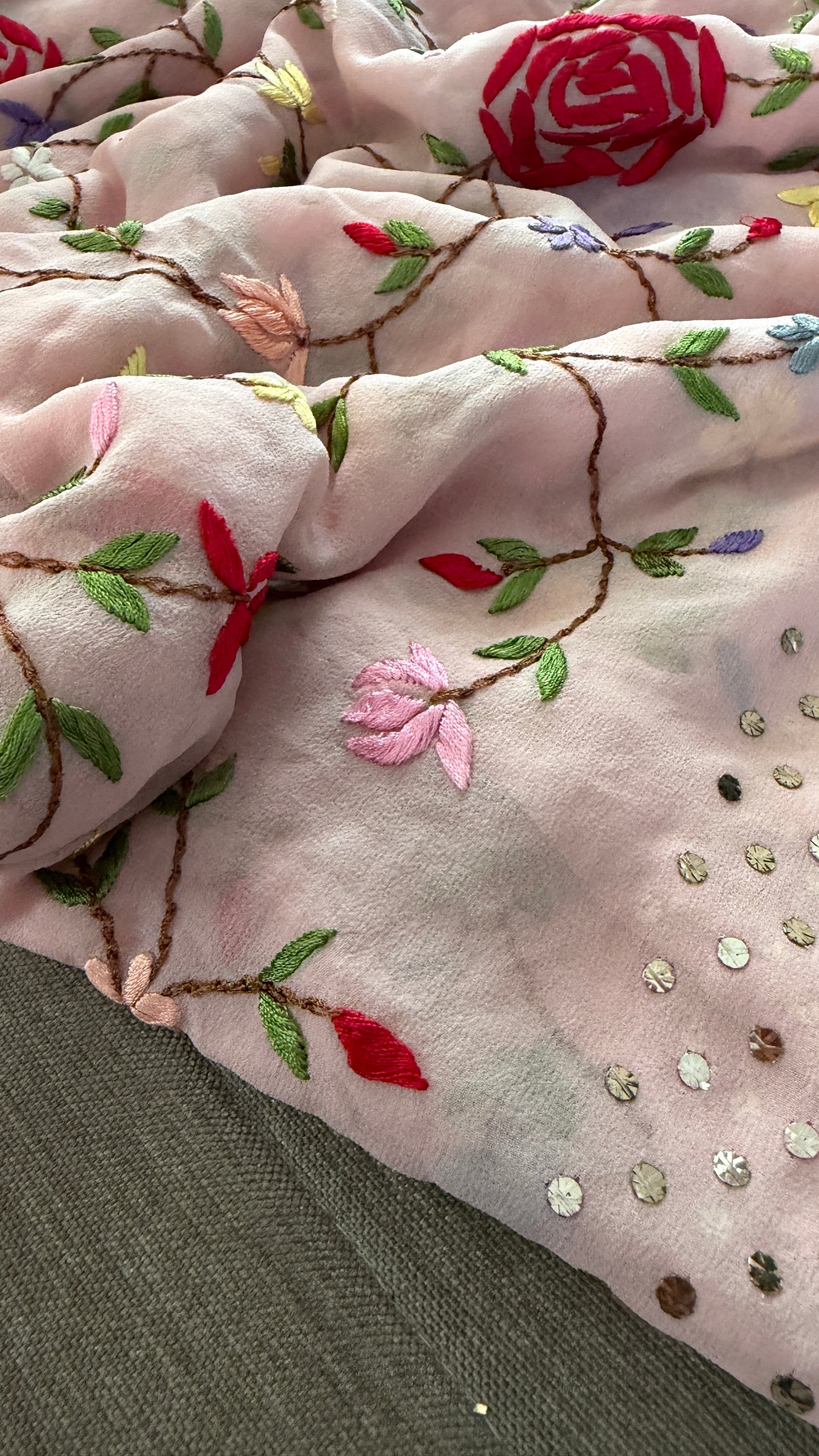 Floral Parsi Gara Embroidered Mukaish Saree