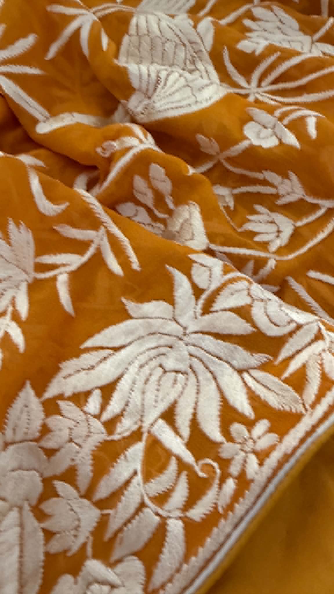 Elegant Mustard Yellow Parsi Gara Dupatta