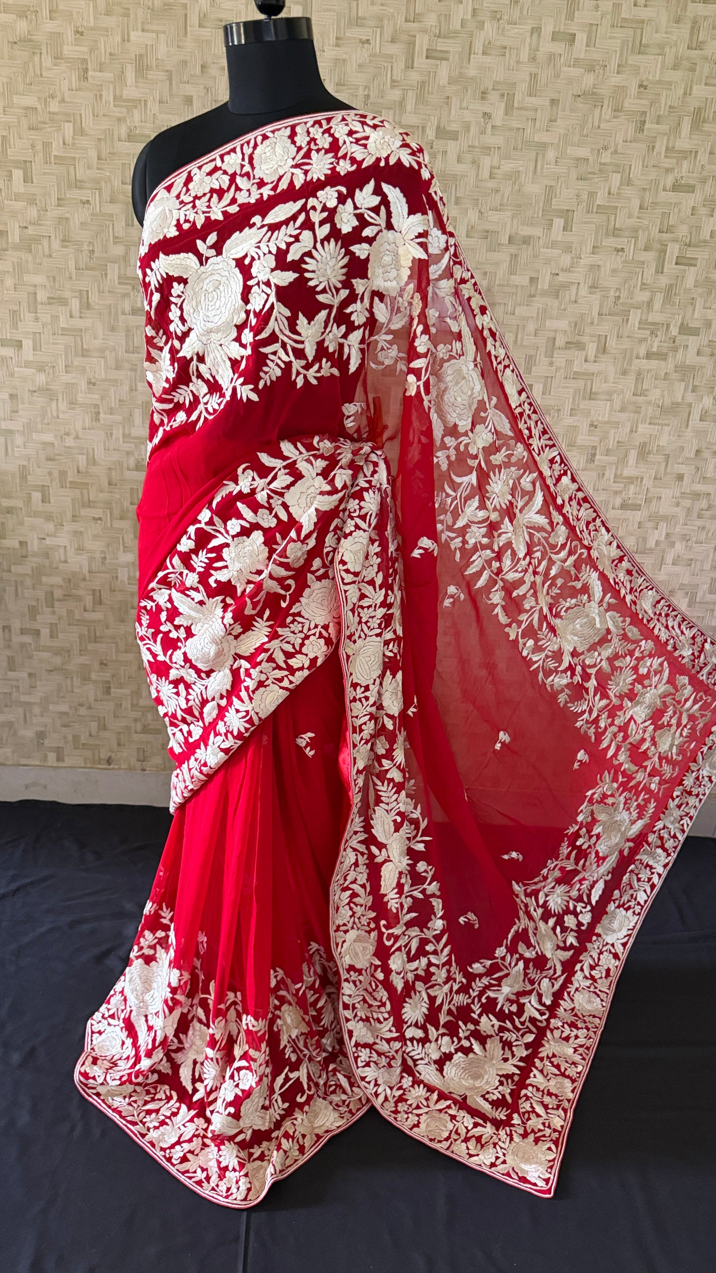 Heirloom Red Ivory Parsi Gara Saree