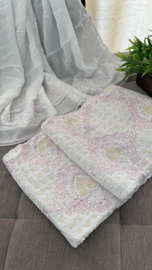 Designer Cut Dana Chikankari Kurta Dupatta Set
