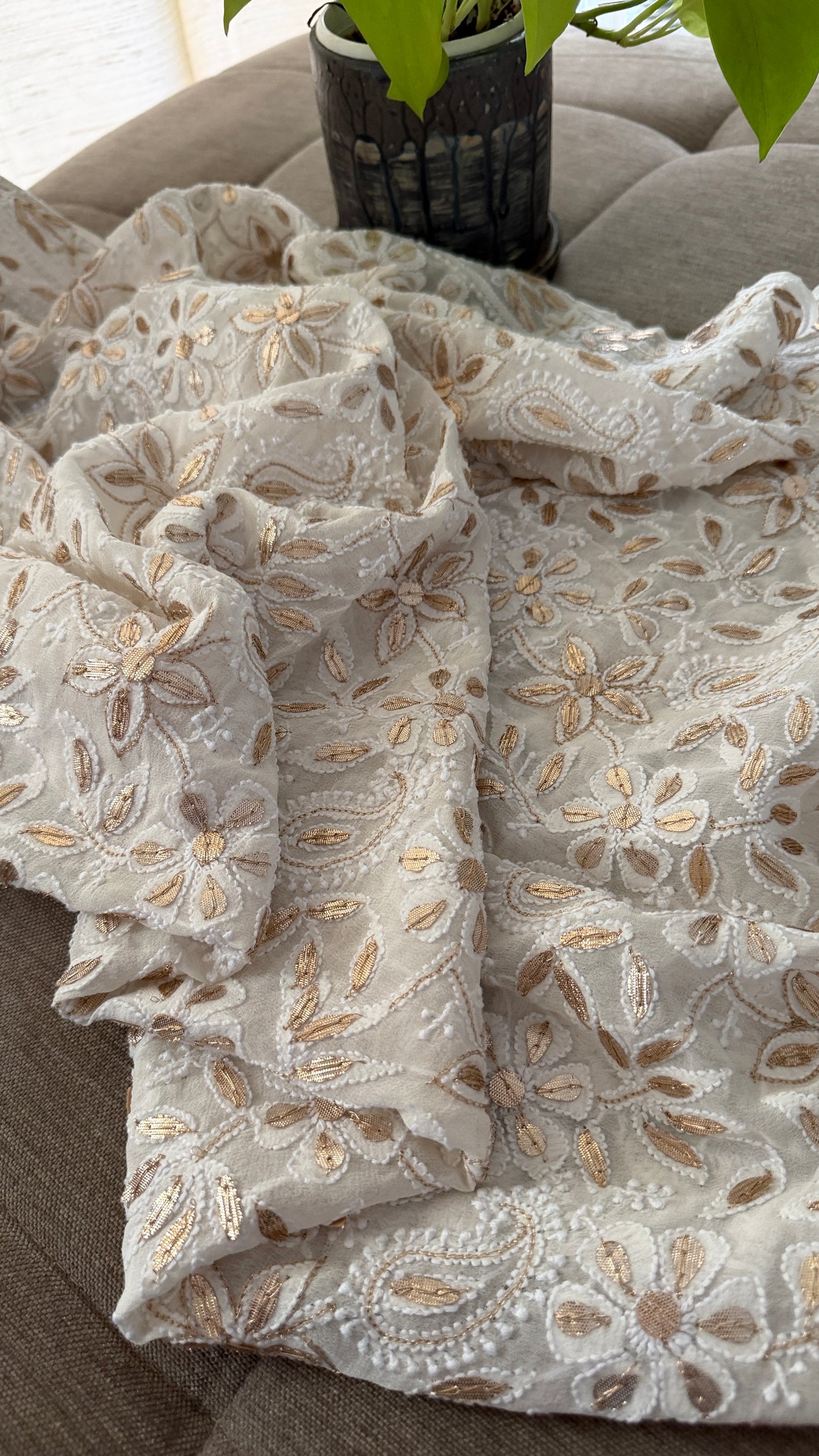 Ivory White Gota Patti Chikankari Dupatta