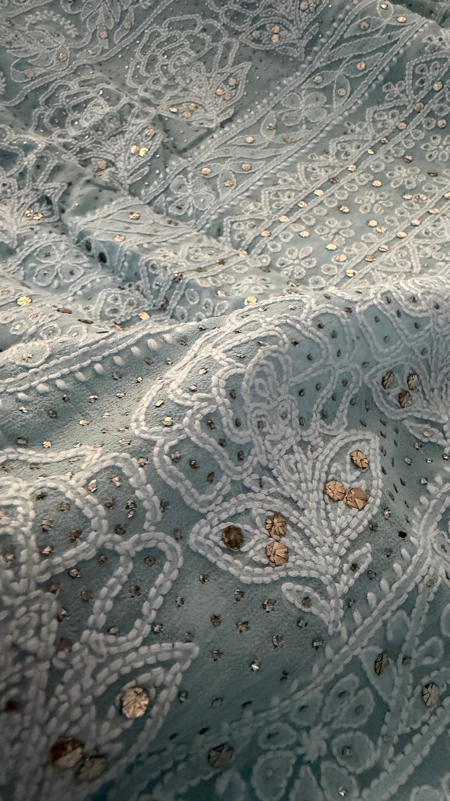 Exclusive Powder Blue Mukaish Chikankari Saree