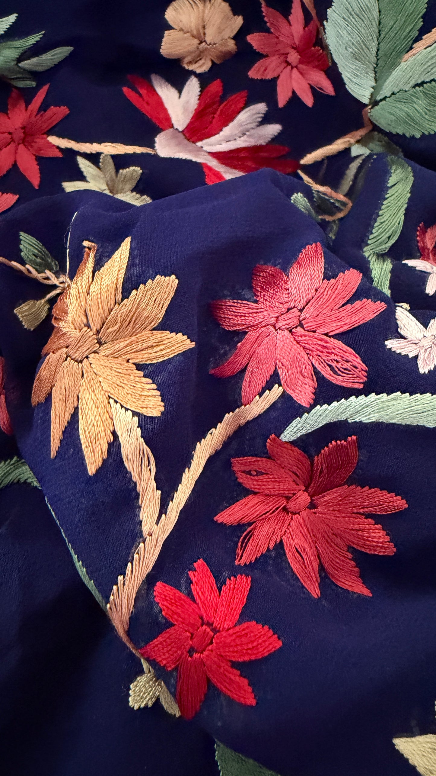 Navy Multicolour Floral Parsi Gara Saree