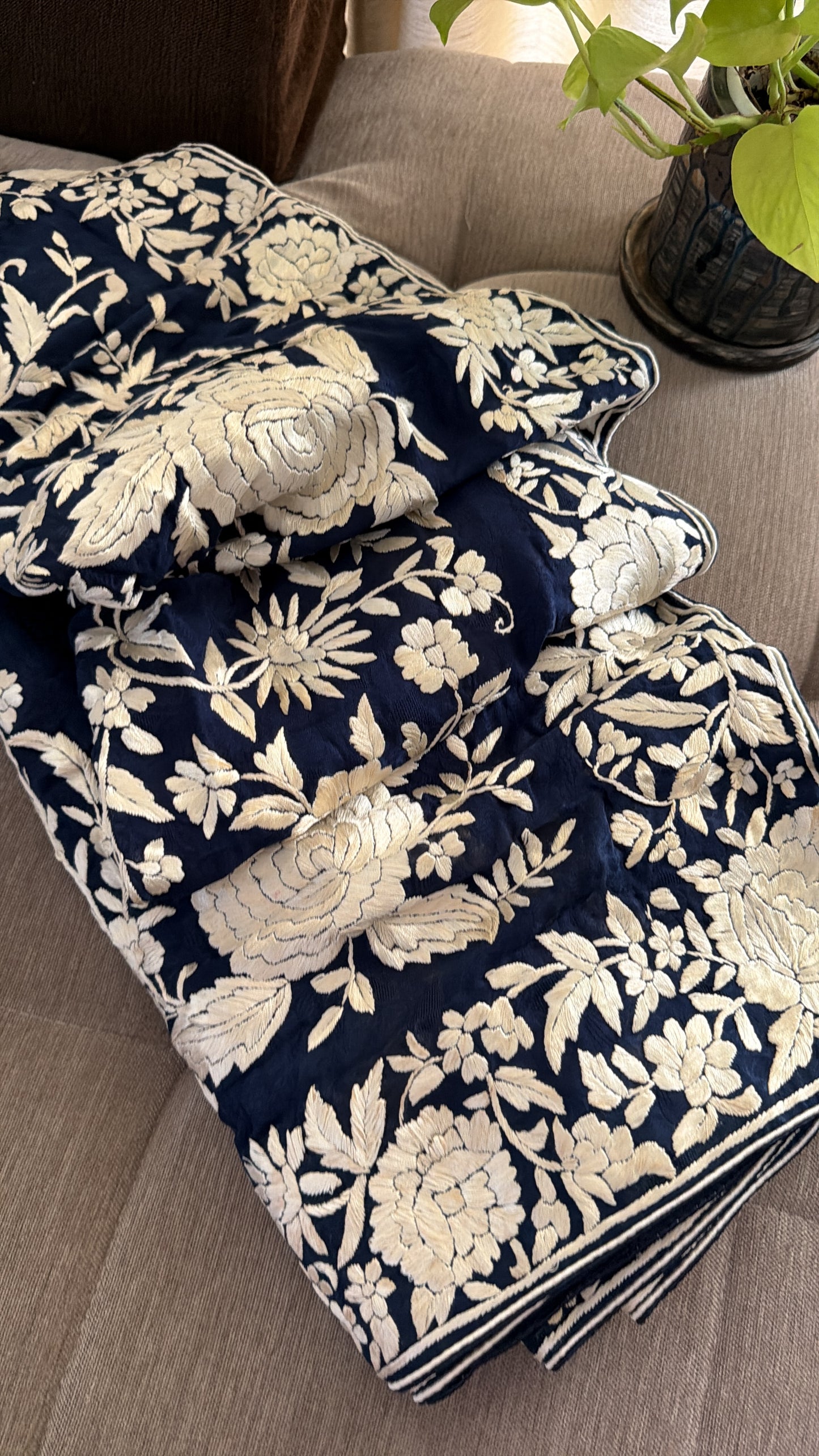 Designer Parsi Gara Saree - Self Design Pure Crepe