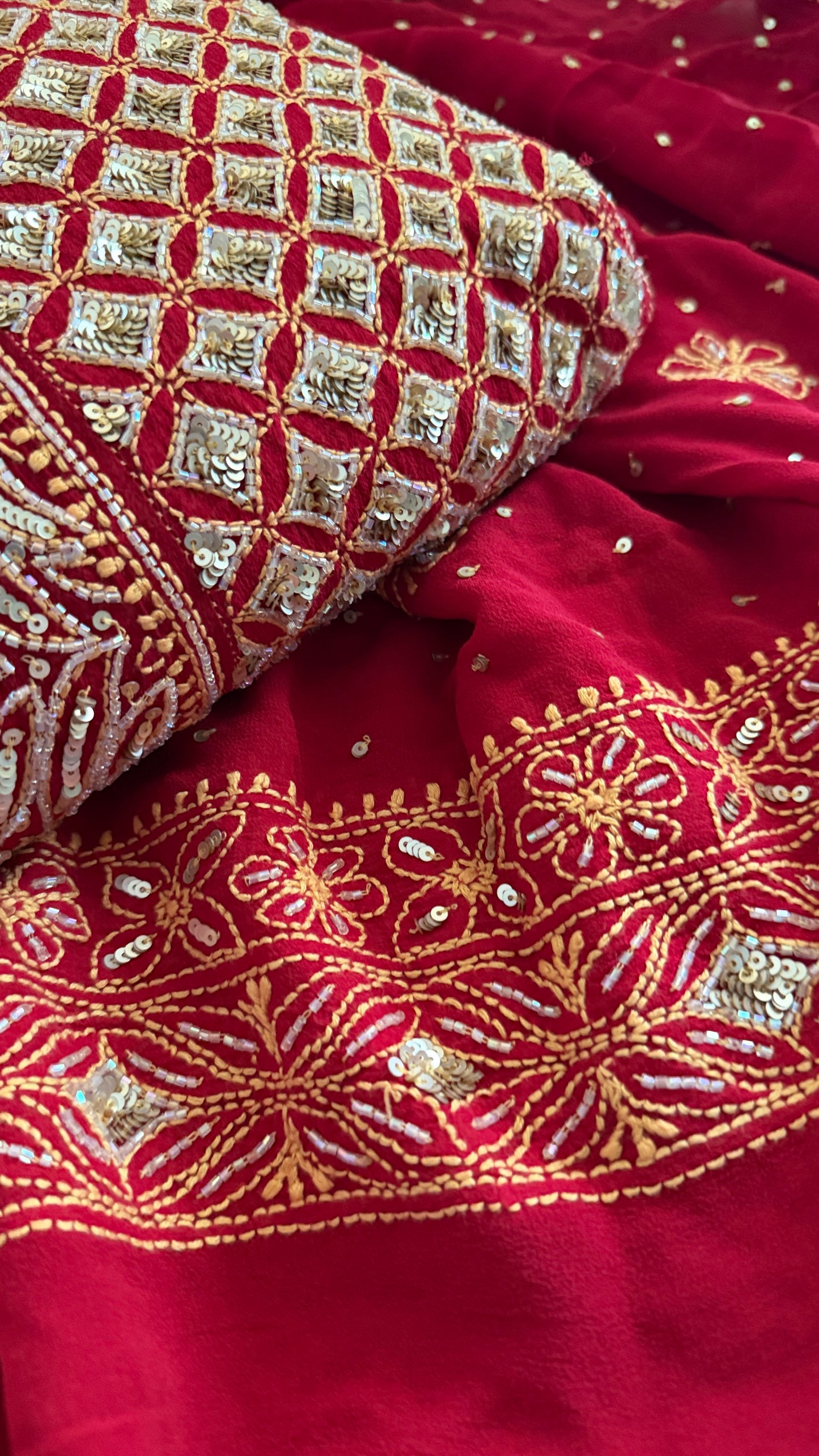 Masterpiece Red Cut Dana & Sequins Work Chikankari Anarkali Suit