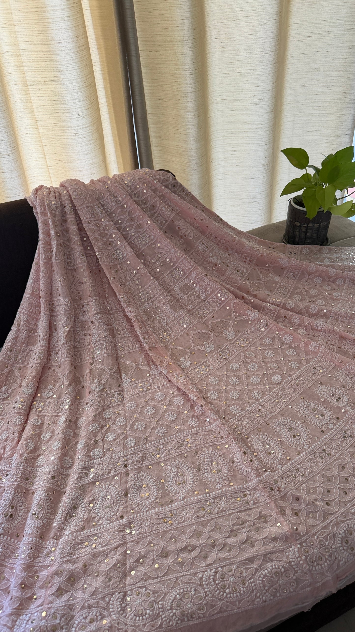 Powder Pink Mukaish Chikankari Lehenga Set