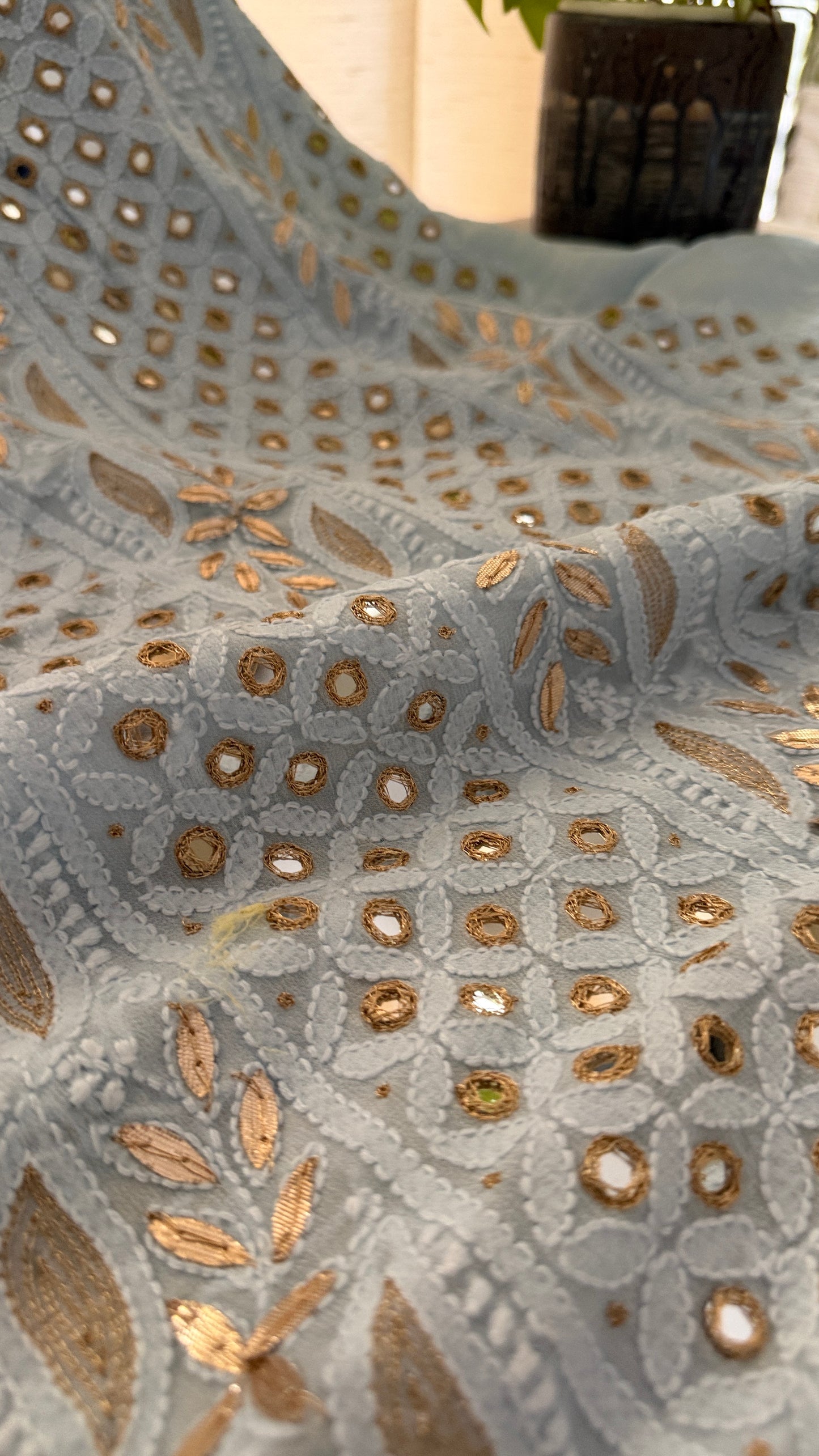 Sky Blue Mirror & Gota Patti Chikankari Suit