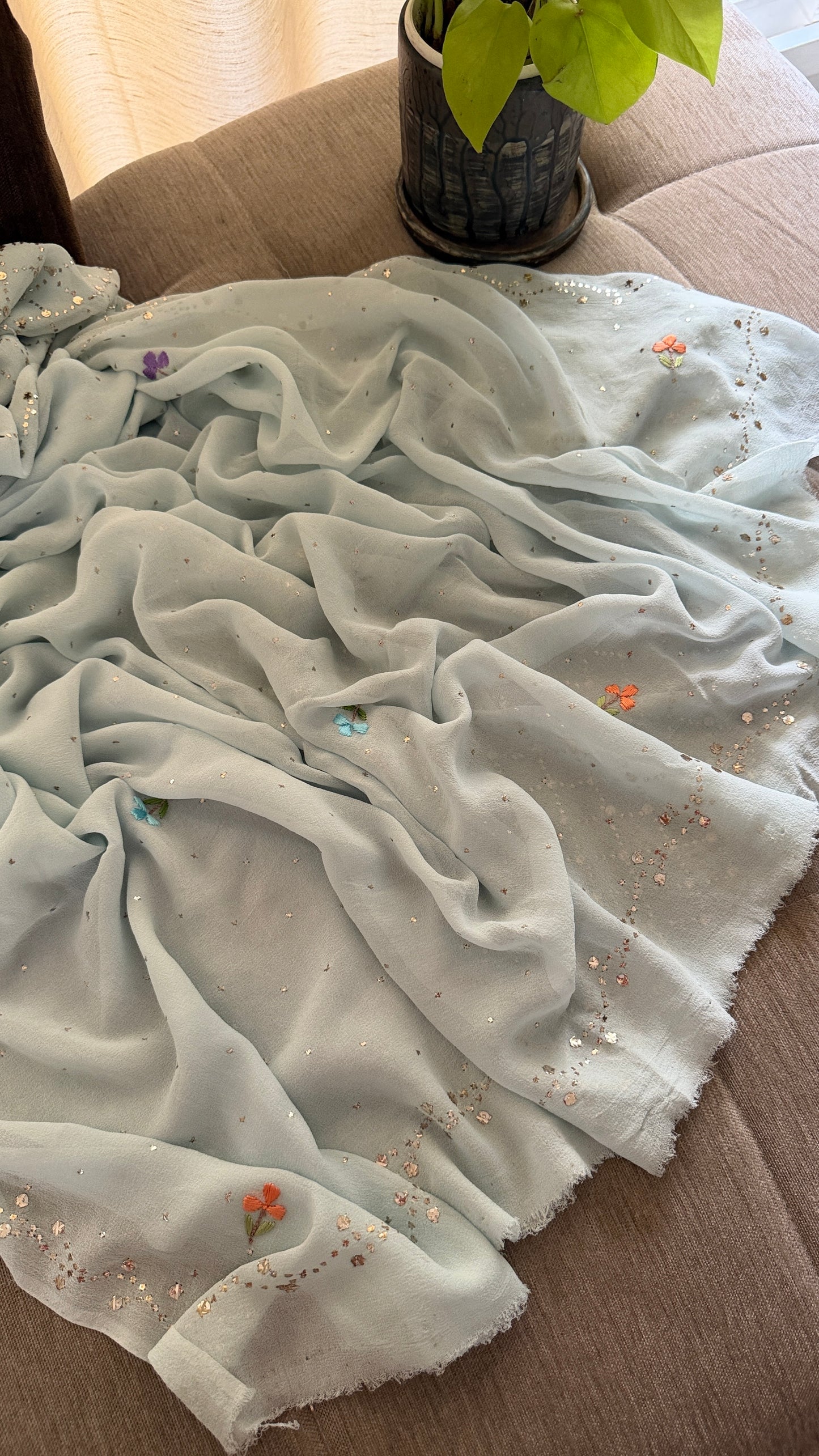 Powder Blue Multicolour Neckline Kamdani Suit