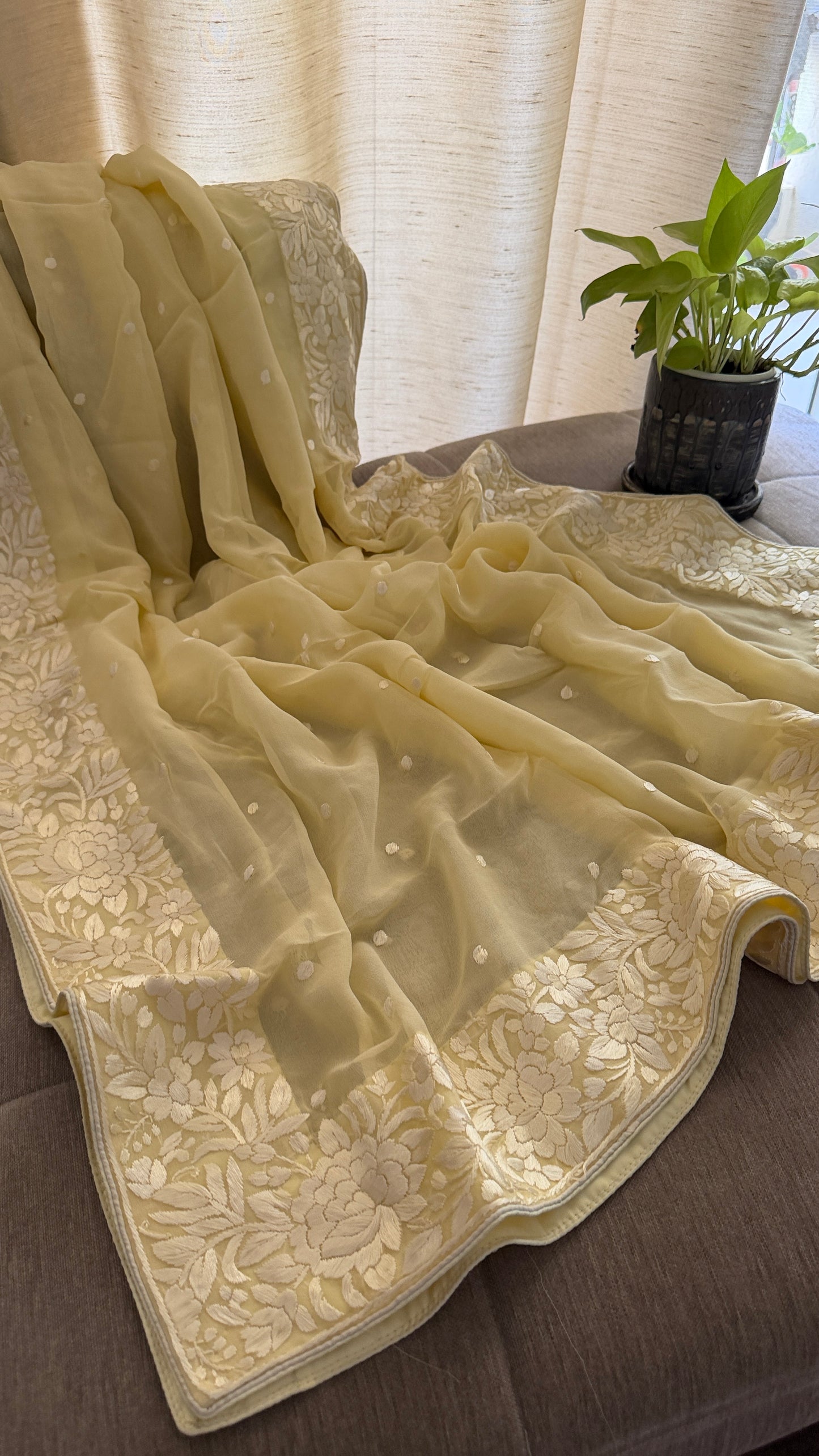 Artisanal Cream Parsi Gara Dupatta