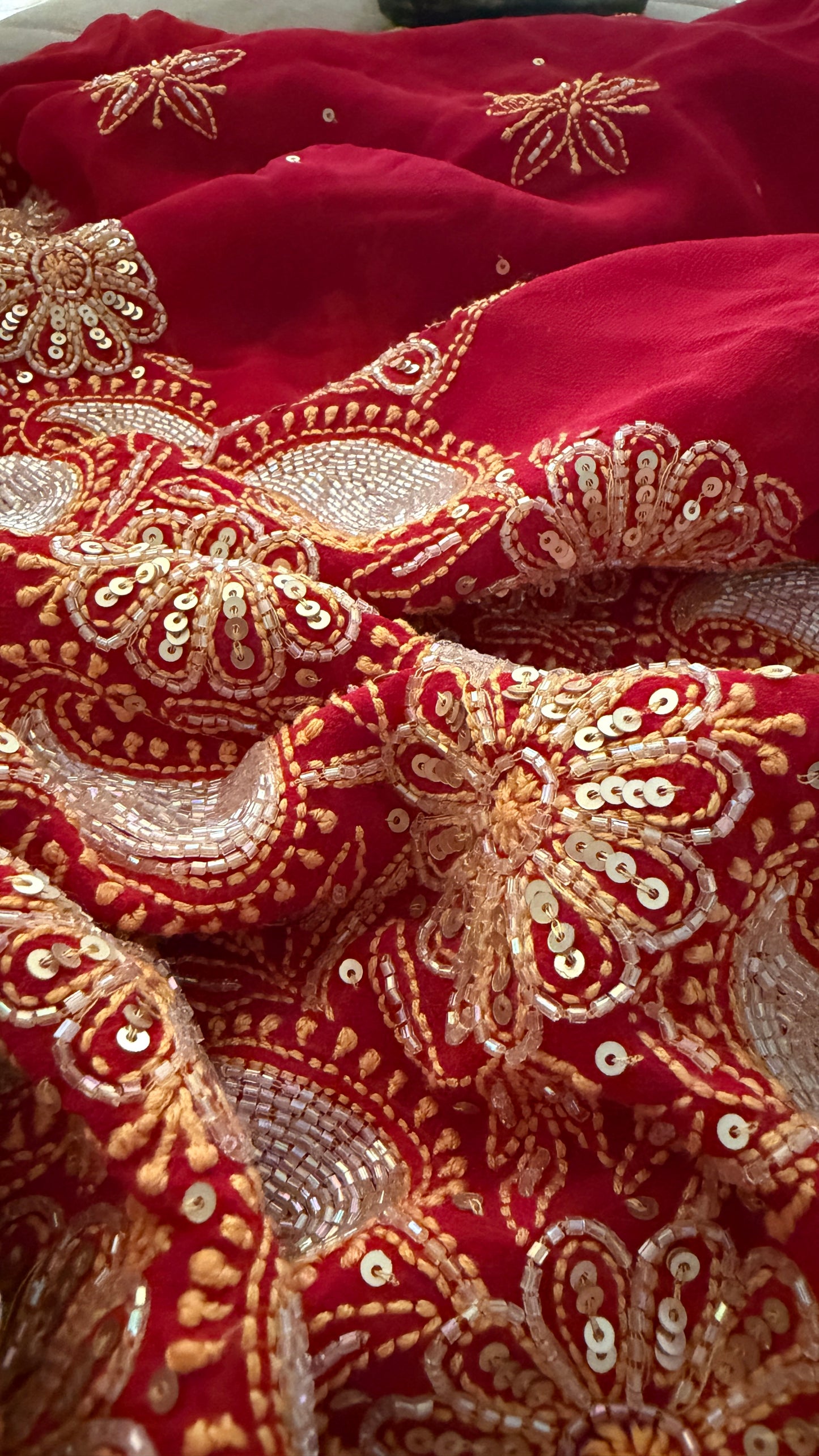 Masterpiece Red Cut Dana Sequin Chikankari Suit (Kurta & Dupatta)