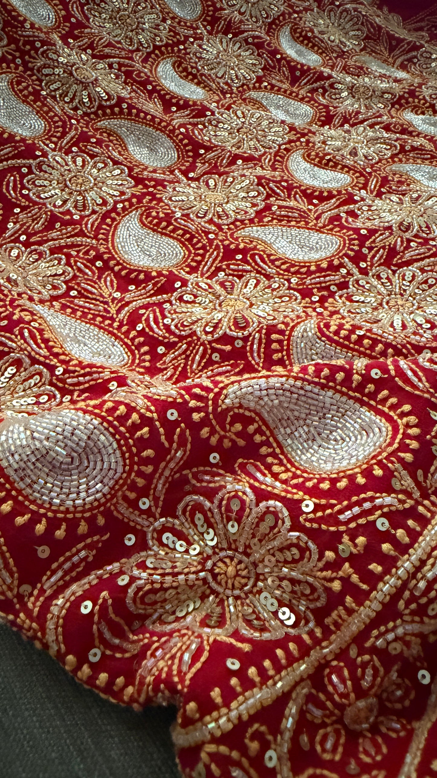 Masterpiece Red Cut Dana Sequin Chikankari Suit (Kurta & Dupatta)