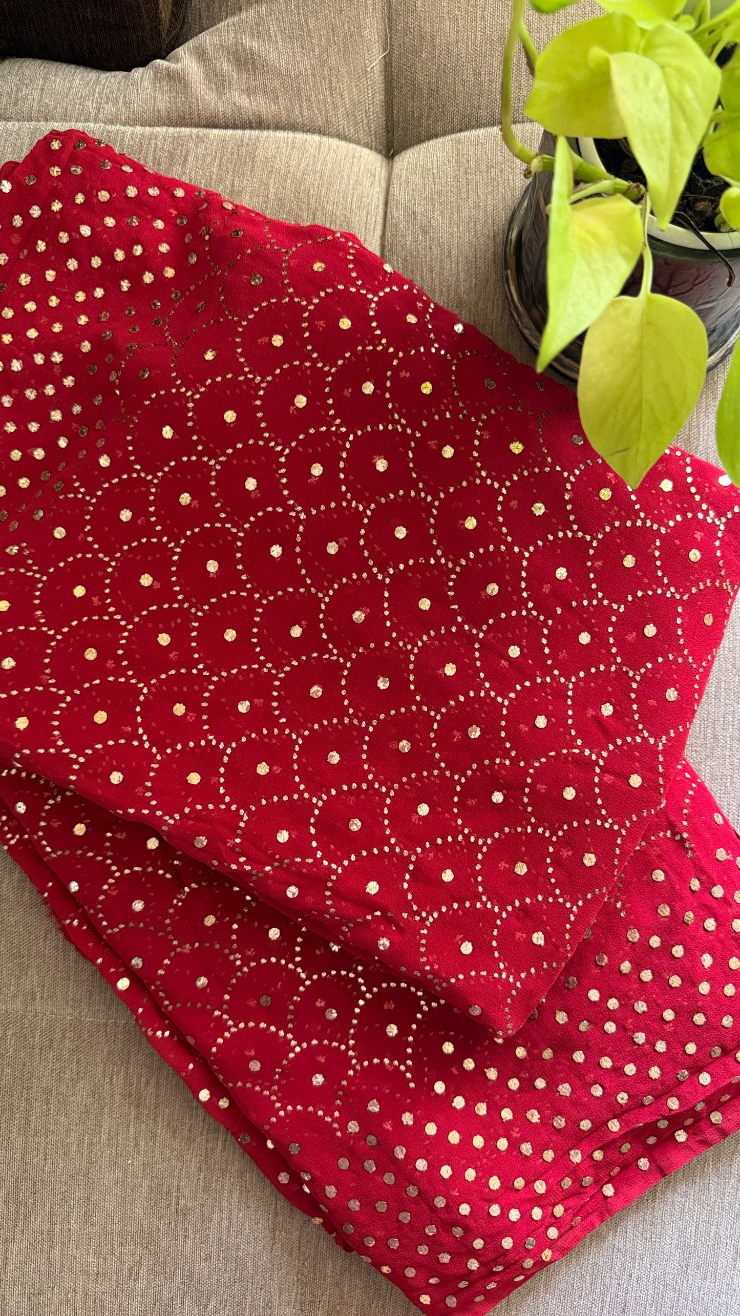 Red Mukaish Party Wear Saree for Women