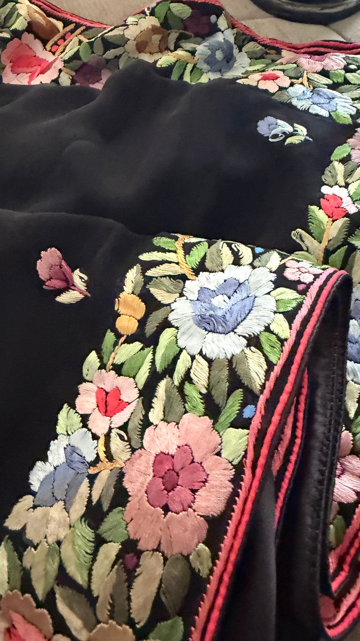 Black Parsi Gara Pure Georgette Saree