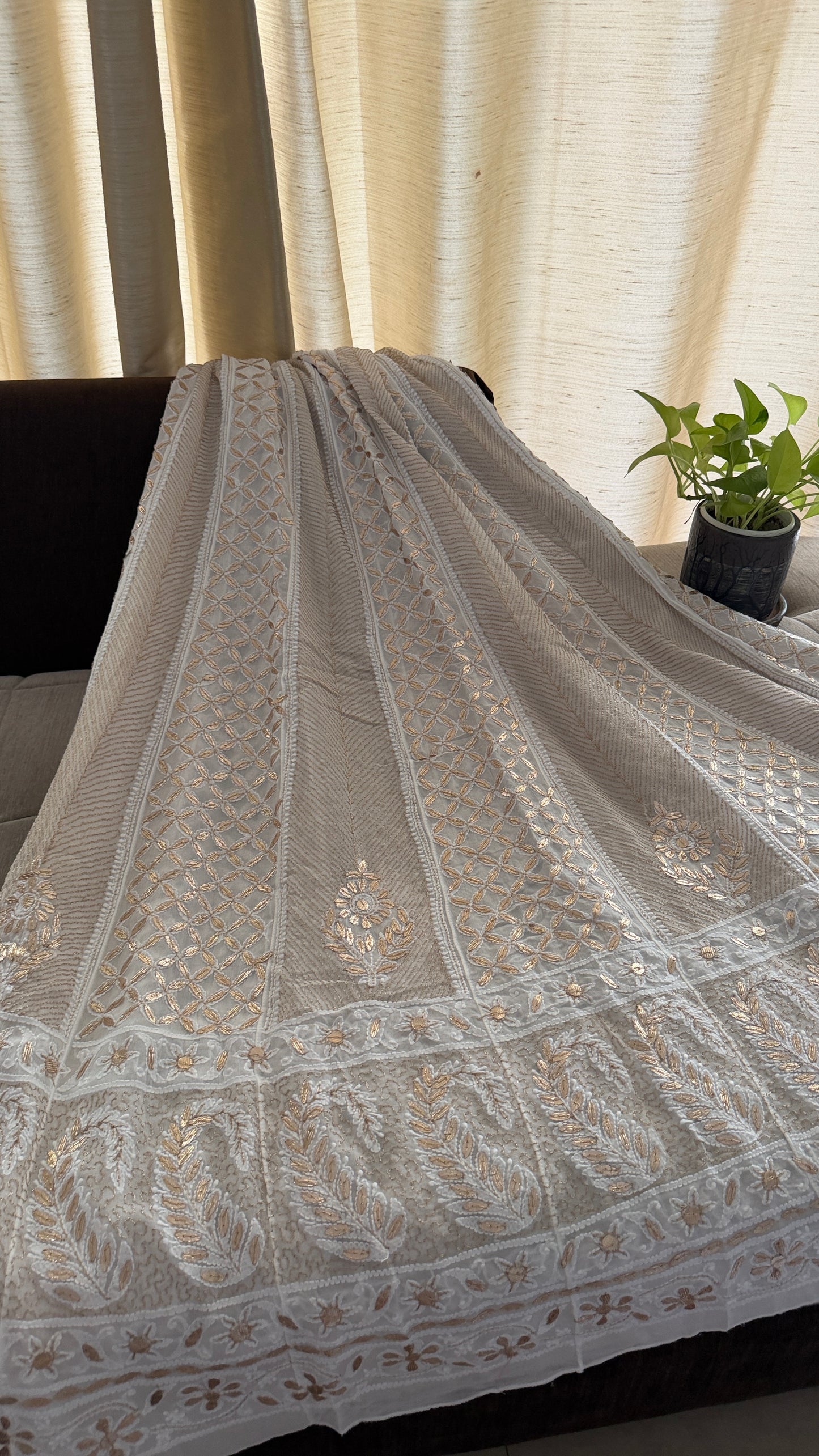 White Gota Patti Chikankari Anarkali Suit
