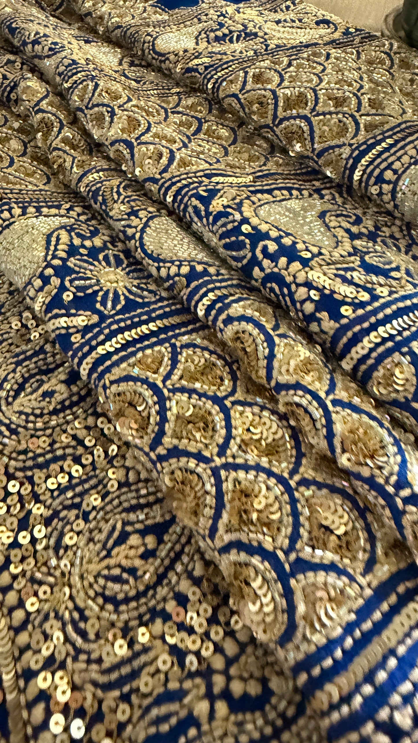 Masterpiece Royal Blue Gold Cut Dana Chikankari Suit (Kurta & Dupatta)